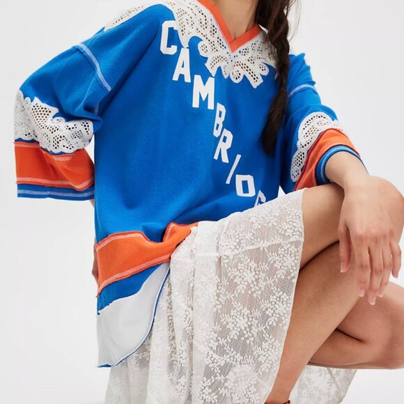 NWT $148 Free People We The Free Stanley Tee Sweatshirt Crochet Embroidered Sm - Picture 1 of 8